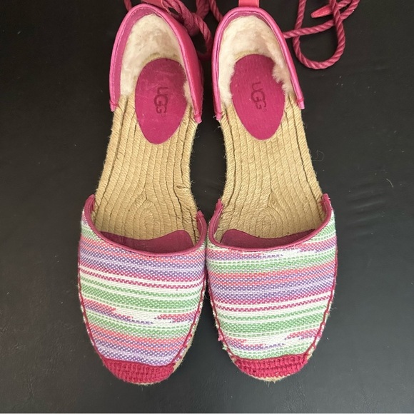 UGG Women’s Libbi Serape Striped Canvas Espadrilles Pink Fuschia Ankle Tie 7 - Picture 6 of 10